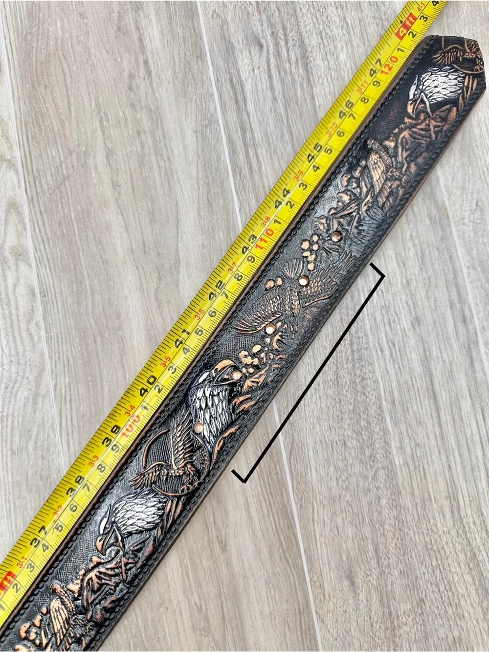 Western Eagle Tooled Leather Belt Full Grain Cowhide Handmade Heavy Duty  Sz 42